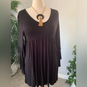 Women black dress / top with triple ruffle sleeves